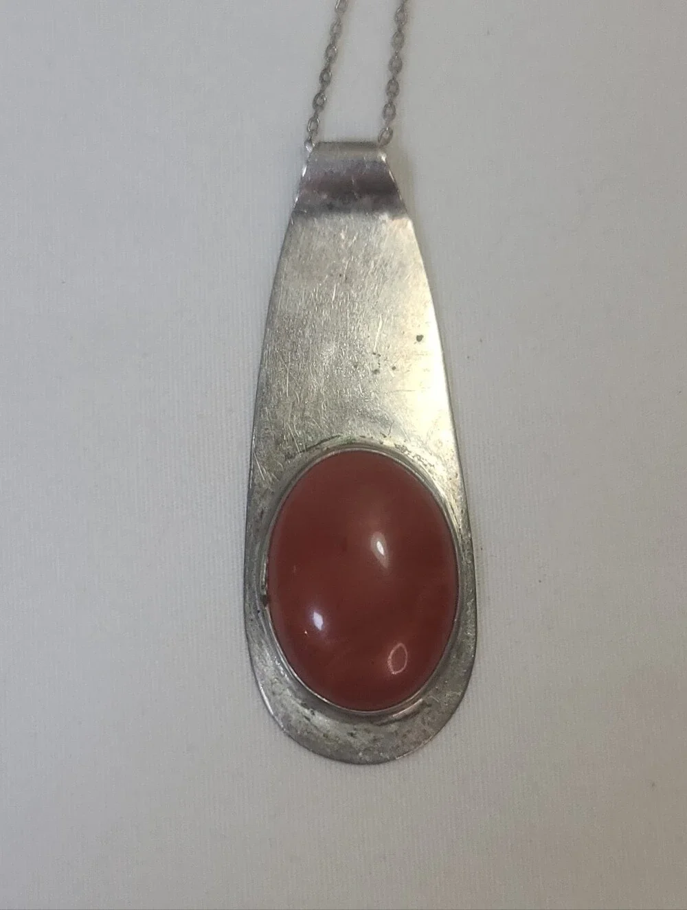 Vintage Sterling Silver 925 Red Carnelian Slide Pendant Necklace